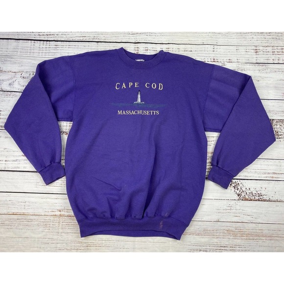 Vintage Cape Cod Sweatshirt Adult Size Large Purple Embroidered Lighthouse‎ 90s - Picture 1 of 4